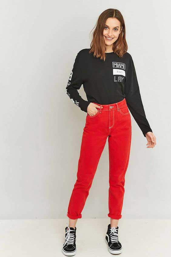 Jean rouge et couture