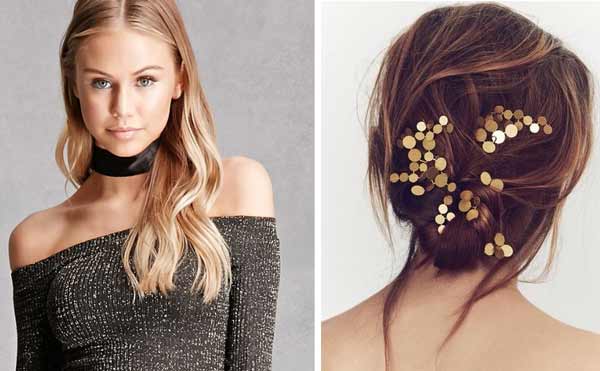 Pull métallisé et pince à cheveux