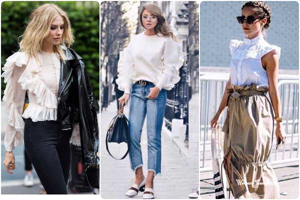 Avec quoi porter des chemisiers à volants pour ne pas avoir l'air démodé (photo)
