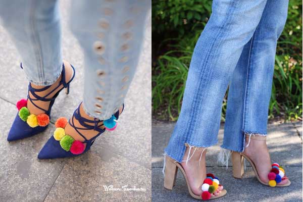 Des pompons ornent les chaussures d'été