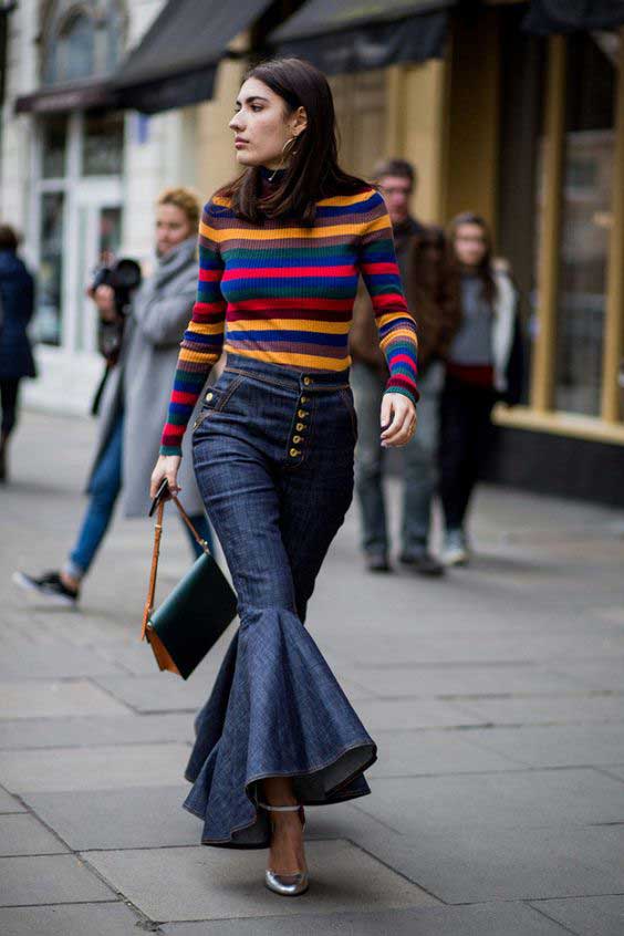 Pull rayé imprimé + jean