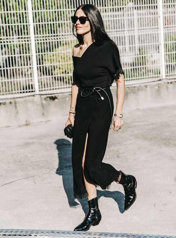 Robe noire asymétrique + bottines