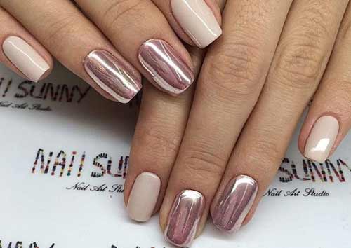 Effet or rose sur ongles courts