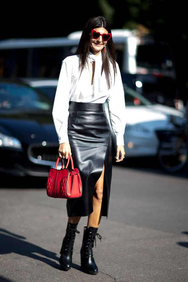 Chemise blanche + jupe en cuir