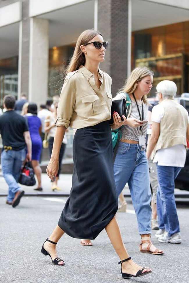 Que porter avec une jupe midi