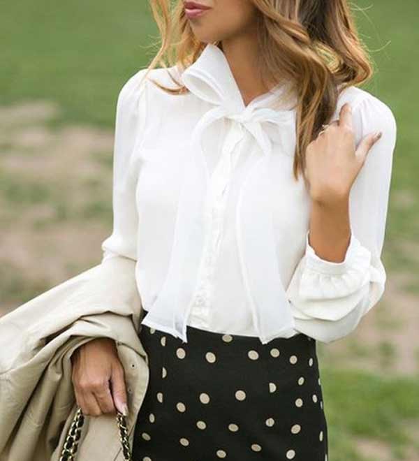 Chemisier classique blanc avec jupe à pois