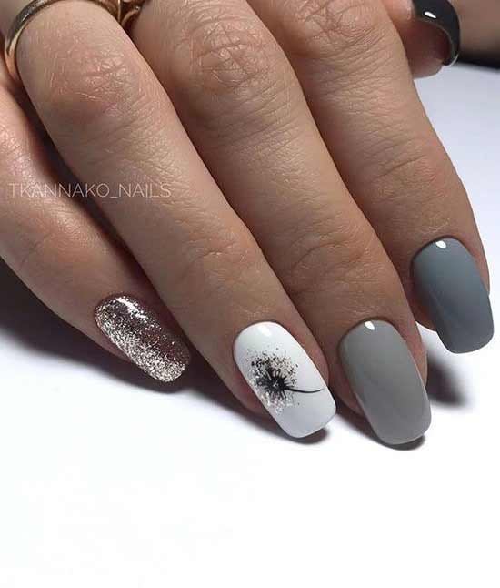 Manucure grise pour l'automne avec décor