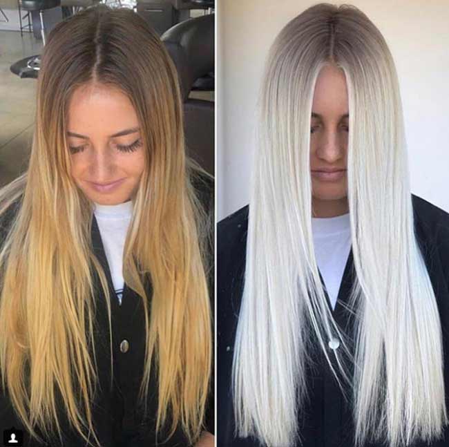 Avant et après coloration des cheveux