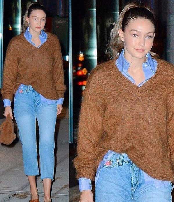 Marron combiné avec du denim