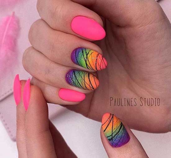 Manucure rose mat toile d'araignée