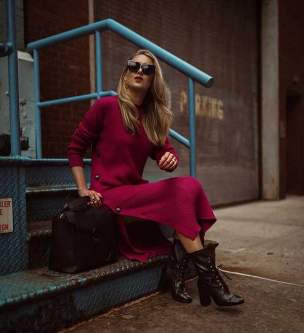 Robe tricotée mode bordeaux 2025-2026