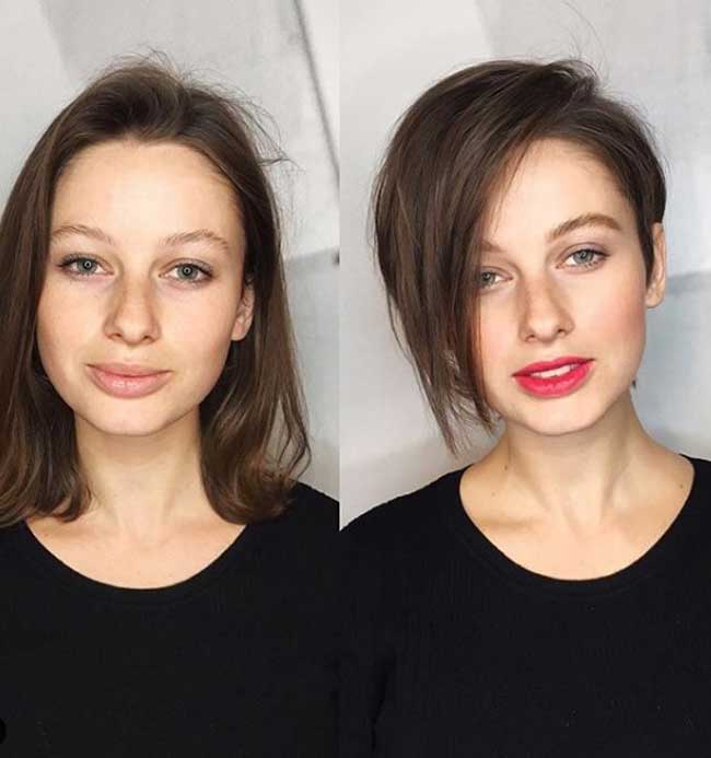 Coupe de cheveux courte sans frange