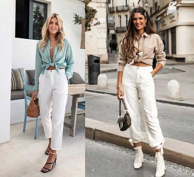 Chemises nouées menthe et beige