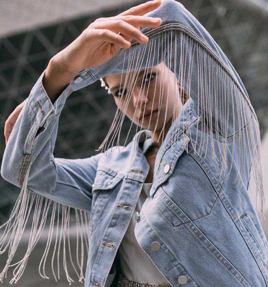 Veste en jean à franges