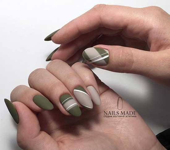 Gris avec olive - manucure de style classique
