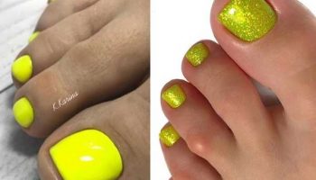 Pédicure de couleur unie jaune fluo