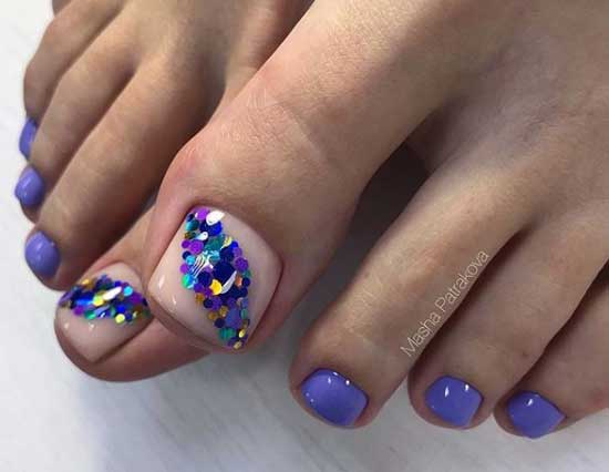 Conception de pédicure et de paillettes lilas