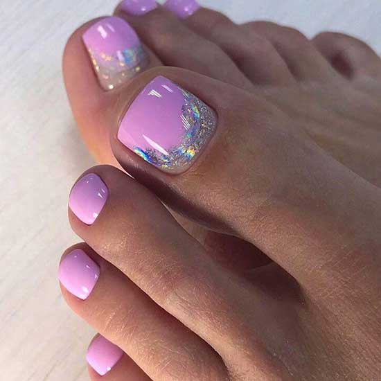 Pédicure rose pailletée