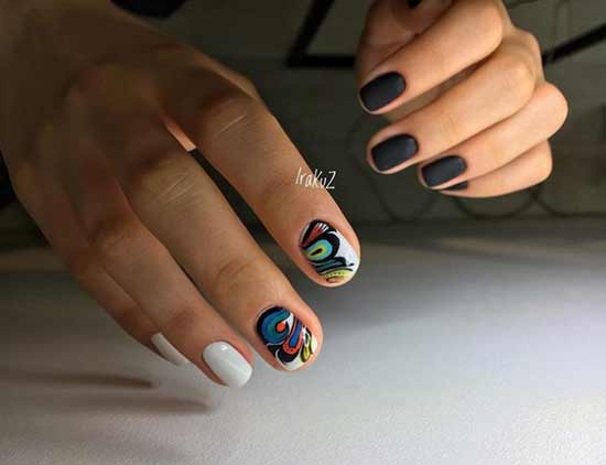 Ongles courts abstraction noir et blanc