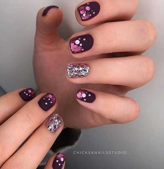 Manucure mate avec décor brillant