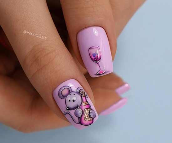 Manucure du Nouvel An avec l'image d'une souris 2026