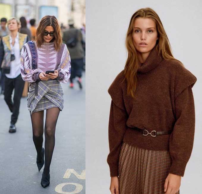 Pull tendance à manches bouffantes et épaules