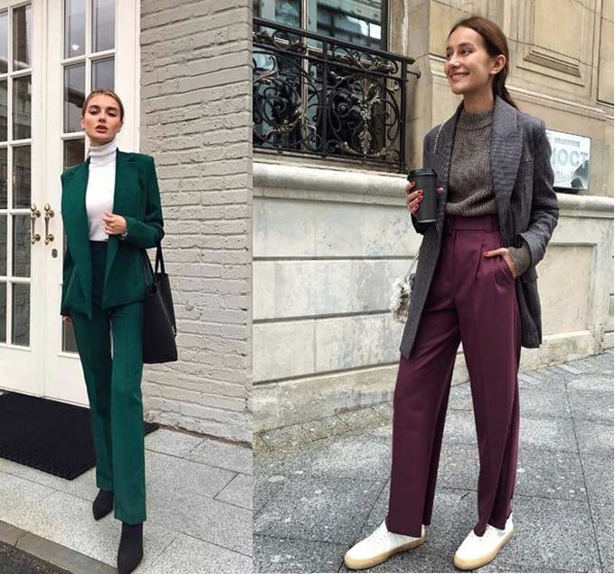 Tailleur pantalon femme avec col roulé et pull