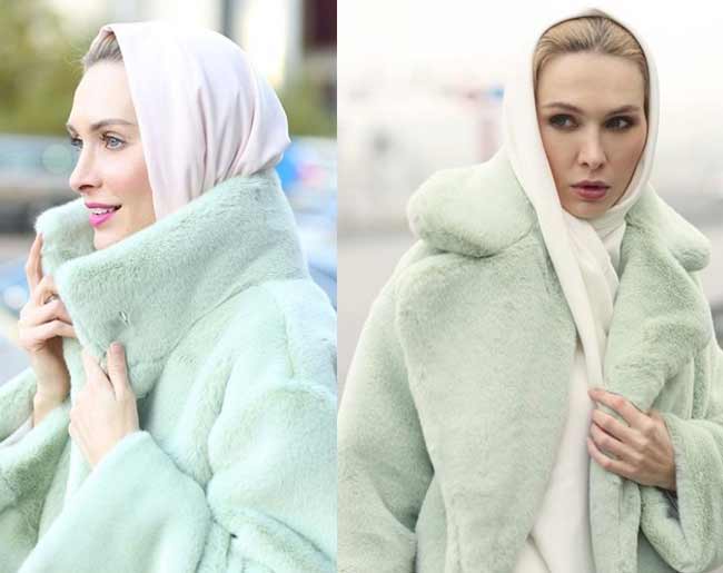 Foulard en soie avec manteau de fourrure