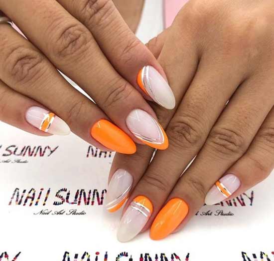Manucure orange avec une veste