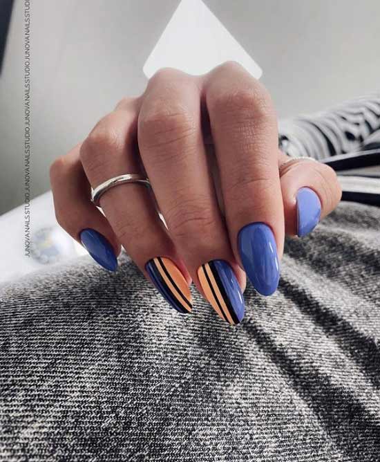 Bleu avec manucure géométrique