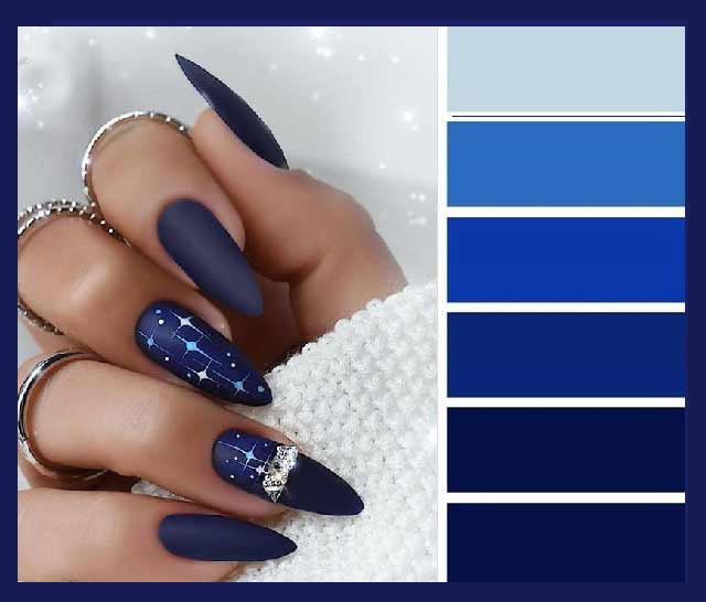 Nuances à la mode de manucure bleue et design