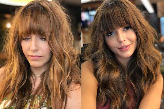 Frange à la mode avec des cheveux longs