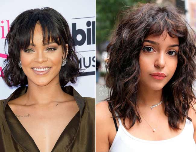 Coupes de cheveux de longueur moyenne pour les cheveux bouclés avec une frange
