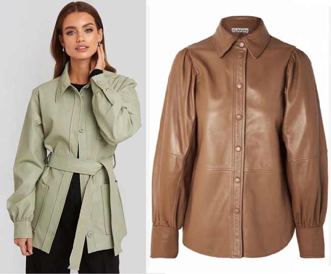 Chemise en cuir à manches bouffantes