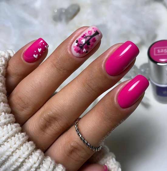 Printemps manucure framboise