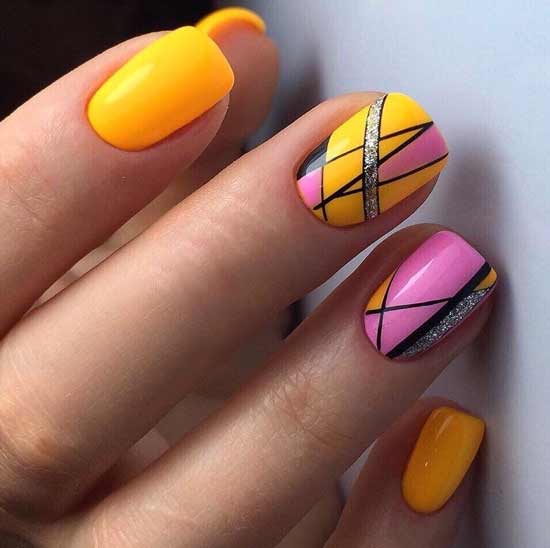 Manucure rose jaune vif