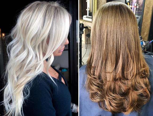 Coupe de cheveux en cascade à la mode pour cheveux longs