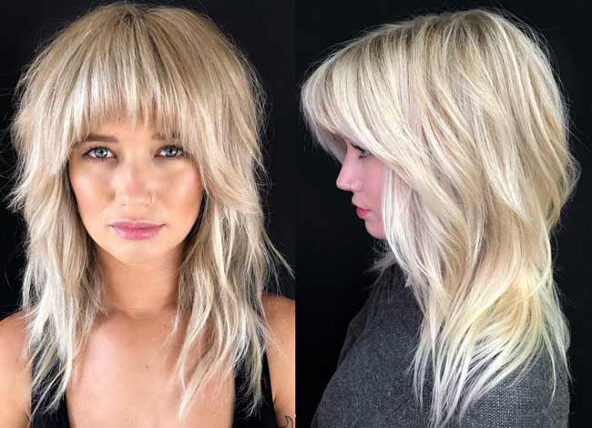 Coupe de cheveux longue avec une frange
