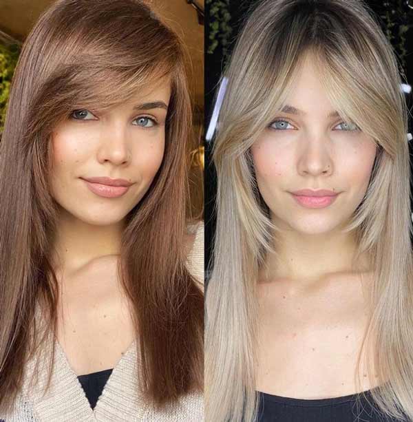Cascade et frange cheveux longs