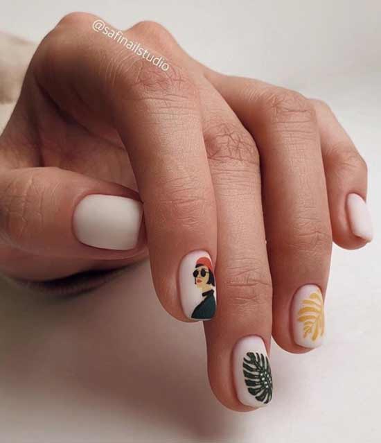 Manucure avec dessin fille et plantes