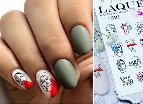 Dessins de contour de la conception des ongles des visages avec autocollant