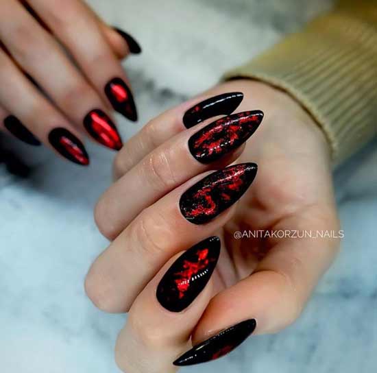 Ongles longs design rouge et noir