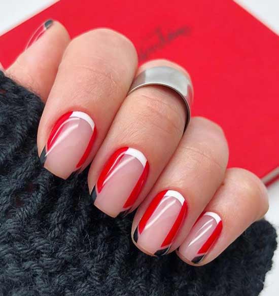 Manucure rouge-blanc-noir