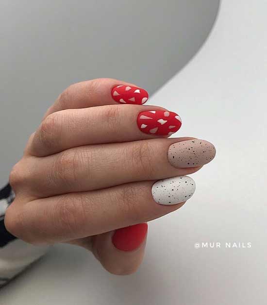 Nail art rouge beige et blanc