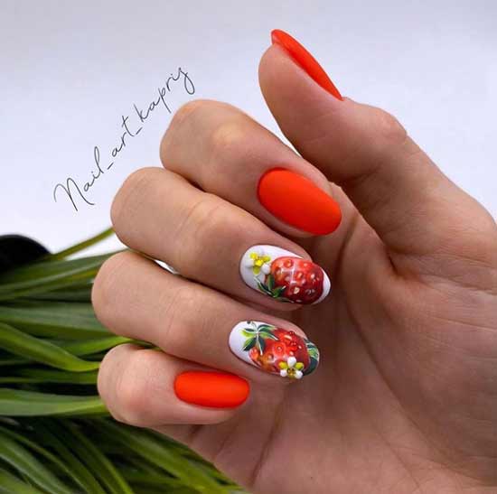 Nail art aux baies rouges et blanches