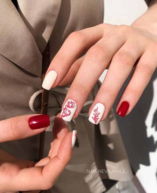 Manucure rouge et blanche : 100 idées de photos, nouveaux designs