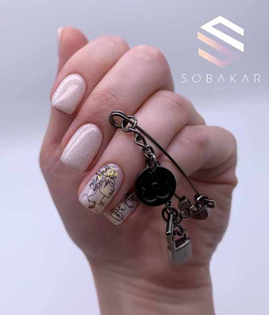 Manucure délicate avec des paillettes: nouveautés photo avec un beau design