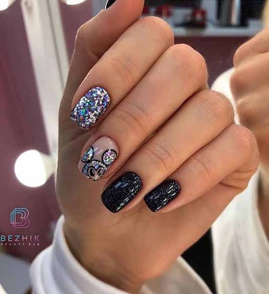 Manucure avec des paillettes sur le bout des ongles : photos, nouveautés