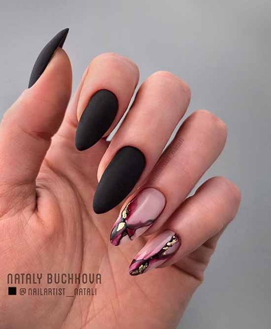 Manucure noire pour ongles longs: photo, nouveau beau design