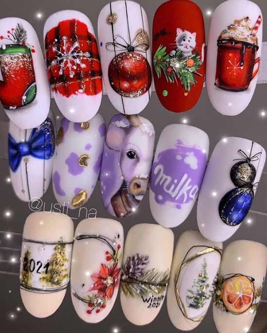 Dessins du Nouvel An sur les ongles